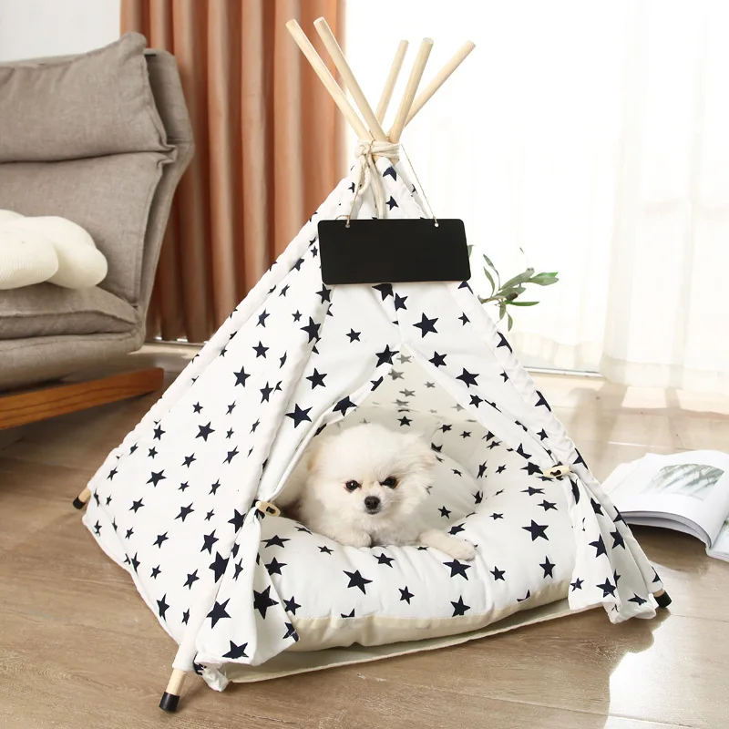

2022 Pet Tent House Dog Bed For Puppy Cat Indoor Outdoor Tent with Cushion Portable Removable Washable Teepee Kennels Cave Nest