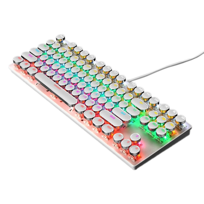 

Mechanical Keyboard Gaming 87Key Punk Keycap RGB LED Rainbow Backlit Wired Keyboard For Laptop Desktop PC