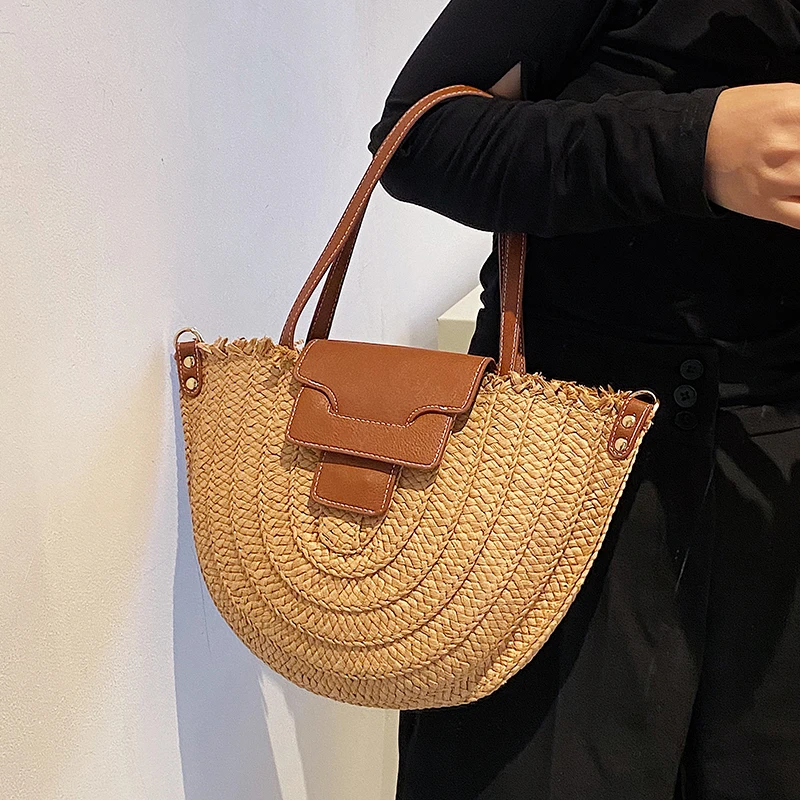 

Large Capacity Bag Women 2022 Summer New Straw Bag Messenger Bag Shoulder Bag Armpit Bag Handbag Beach Holiday Style Basket Bag