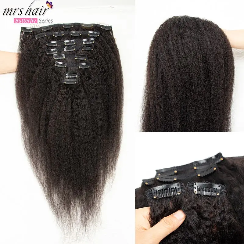 

MRS HAIR Kinky Straight Clip Ins Human Hair Extensions Natural Hair Remy Full Head 8pcs/set 120g #1B Clip In Hair Extensions