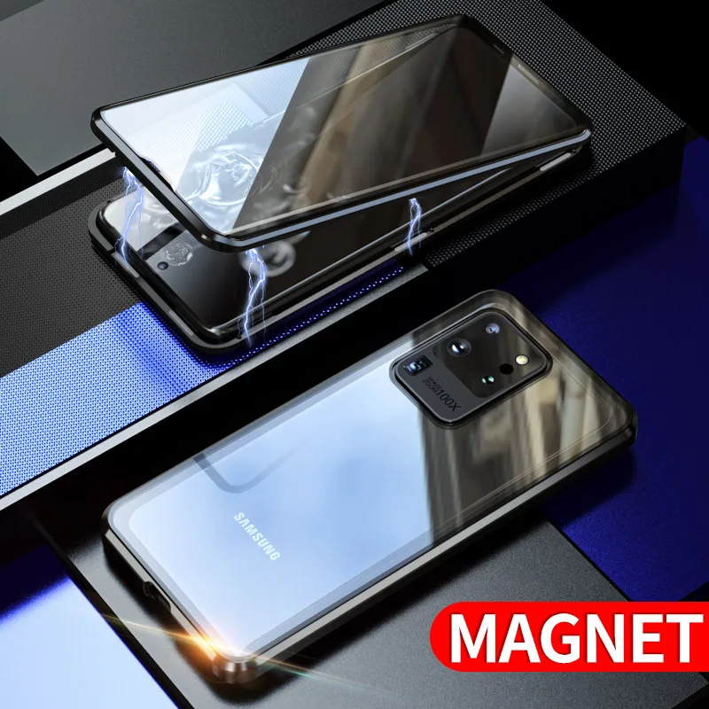 

For Samsung Galaxy A72 A52 A42 A32 A12 A41 A71 4G 5G A51 A90 A70 A50 Transparent Glass Case Double Sided Metal Magnetic Cover