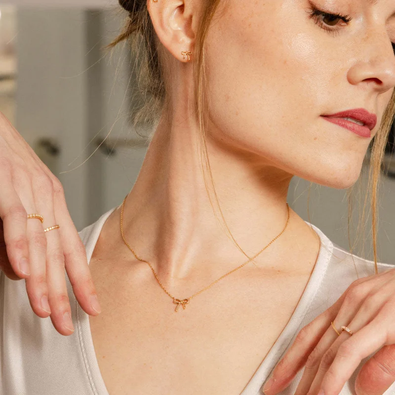 Женское Ожерелье с бантом 14K милая маленькая подвеска искусственной кожей