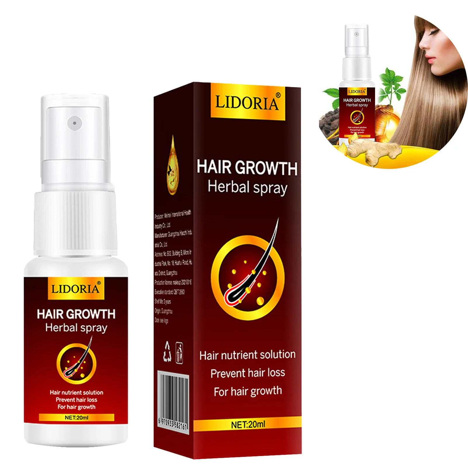 

NEW 20ml Ginger Nutrient Liquid Spray Hair Growth Herbal Spray Regrowth Ginger Spray Epair Damaged Nourish Hair Growth Spray