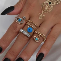 4pcsset gold color blue evil eye rings for women vintage boho turkish crystal knuckle finger ring set female party jewelry gift