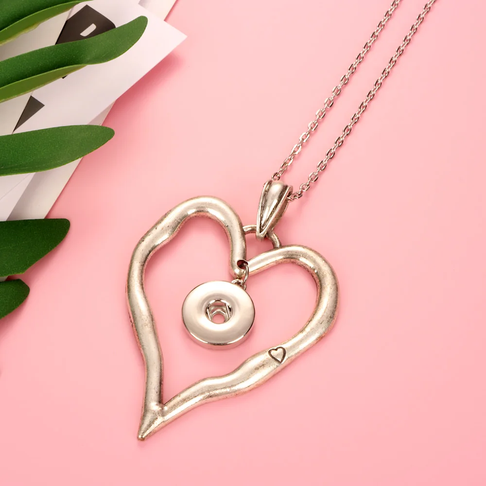 

Geometry Hollow Heart Pendant Interchangeable Necklace 092 Fit 18mm Snap Button Charm Jewelry For Women Gift