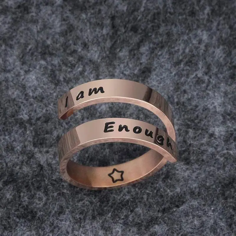 

' i Am Enough 'double Open Titanium Ring Women Rings Rings Women Engraving Opening Ring Double Adjustable O5F4