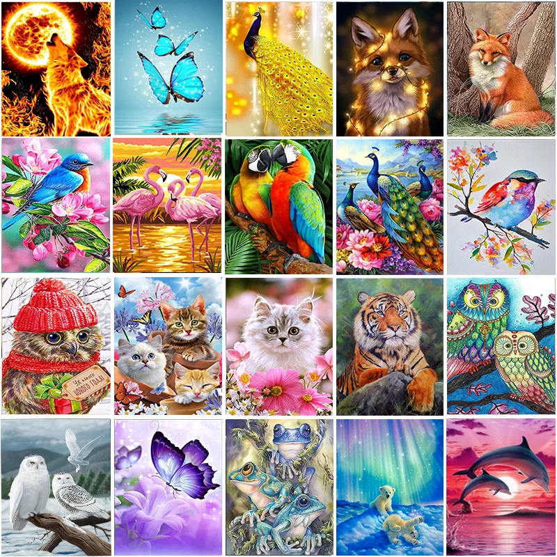 

FBH 5D DIY Canvas Painting Animal Bird Parrot Tiger Wolf Full Kits Diamond Embroidery Cat Cross Stitch Home Decoration Gift
