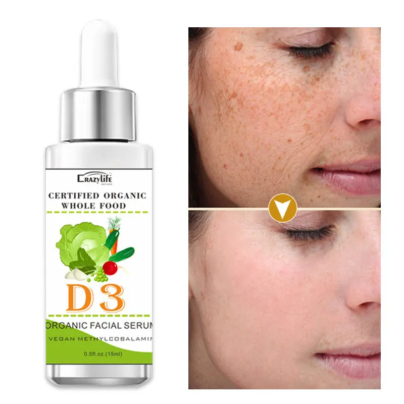100% Organic Face Serum D3 Vegetarian Essence Anti Aging Wrinkles Remover Whitening Dark Aging Spots Brighten Skin Care Products