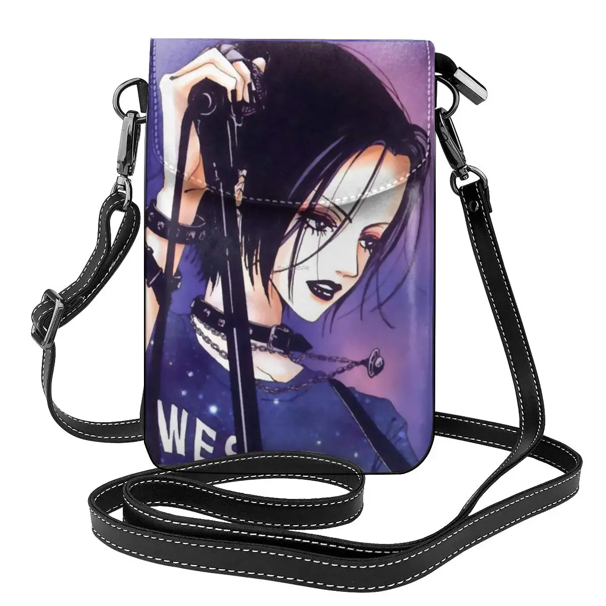 

Сумка-шоппер через плечо с черными камнями на пурпурном фоне