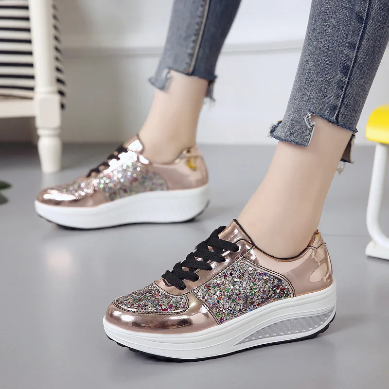 

women's sequined ultra-light sneakers mirror rocking shoes