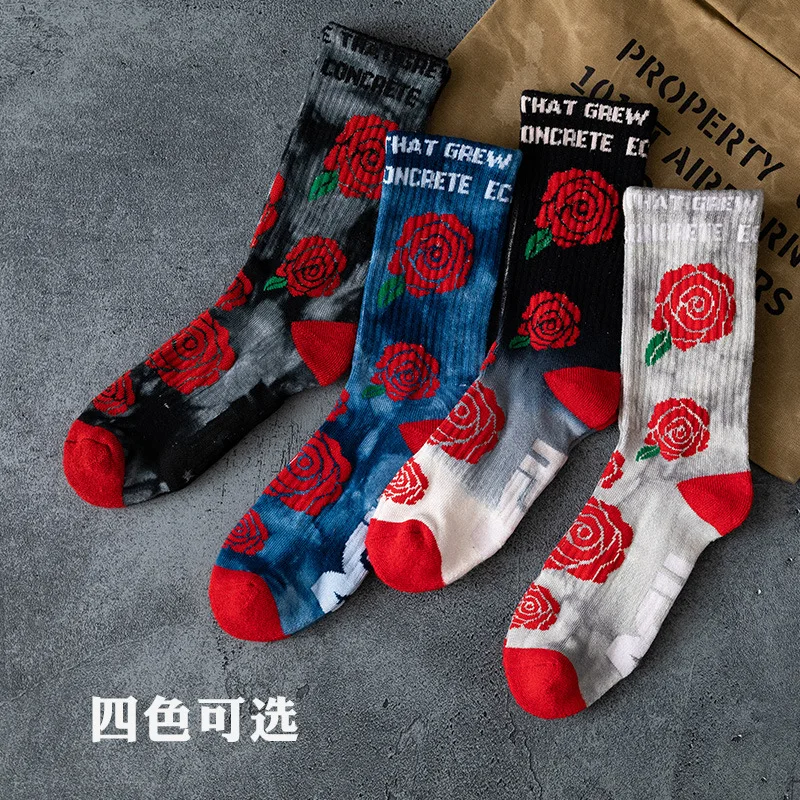 

Autumn and winter tie-dye terry ins street personality couple sports in tube women's socks skateboard