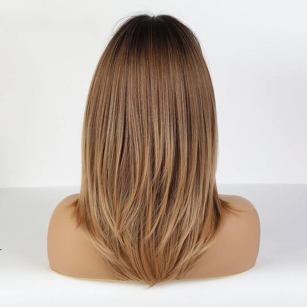 Длинные натуральные Многослойные Волнистые Темно-коричневые волосы Омбре