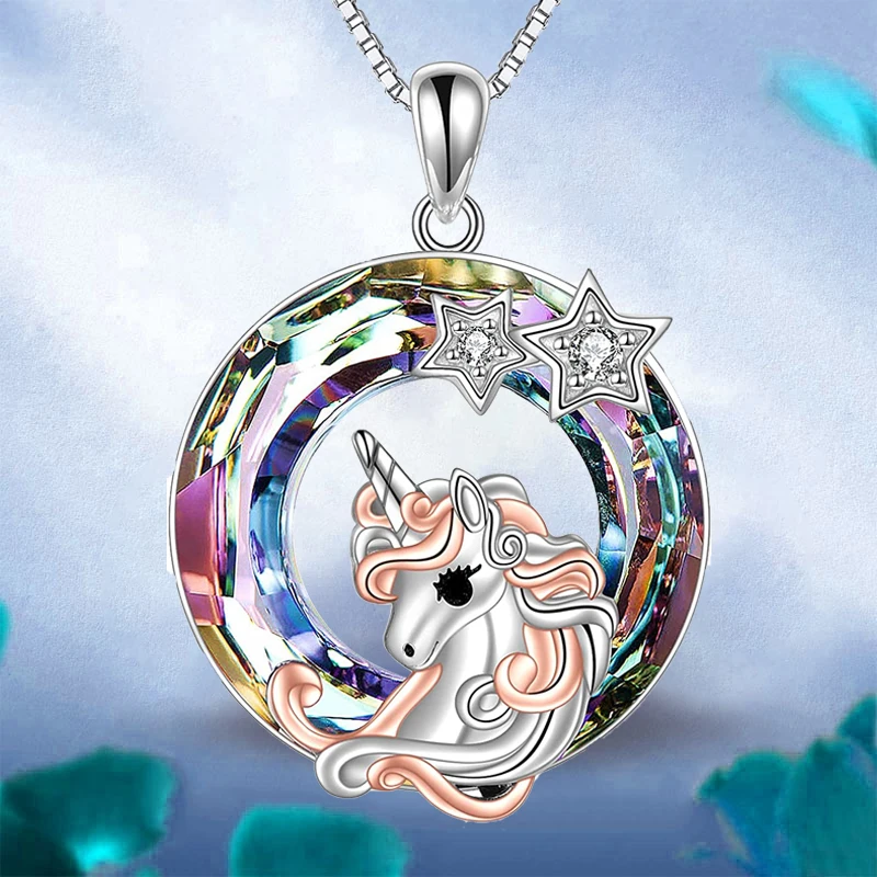 

Fashion Unicorn Necklace for Women Colorful Crystal Pendant with Star Rhinestones Necklace Girl Animal Jewelry Gift Collares