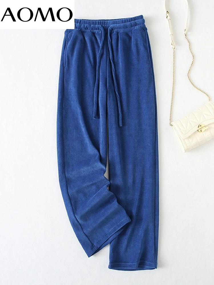 

AOMO Fashion Women Dark Blue Strethy Waist Suit Pants Trousers Vintage Style Pockets Office Lady Pants Pantalon YU88A