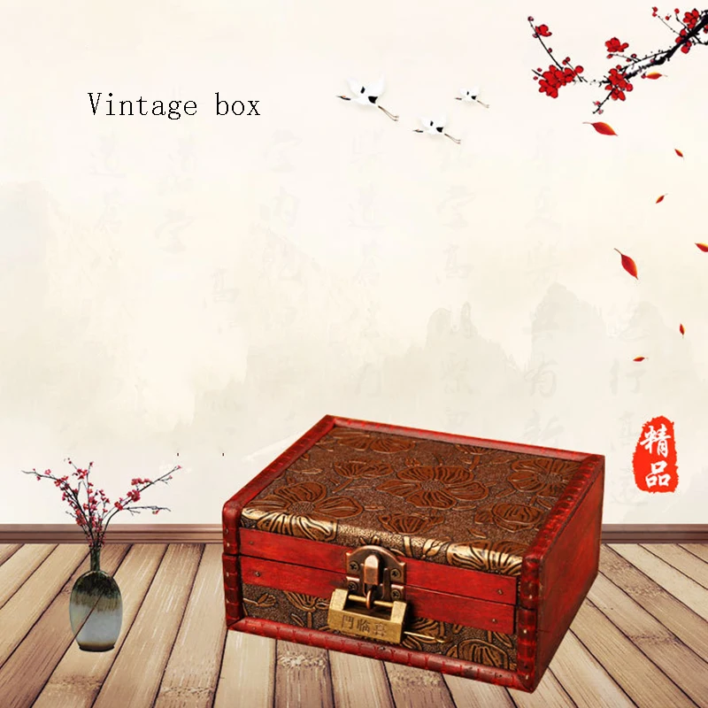 

Small Wooden Treasure Chest Boxes with Flower Motif, Decorative Vintage Style Trunks for Jewelry Keepsakes