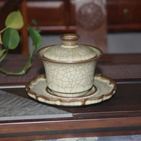 chinese retro kung fu tea set gaiwan tea cup celadon ceramic cracked glaze handmade antique cover bowl lip cup saucer set