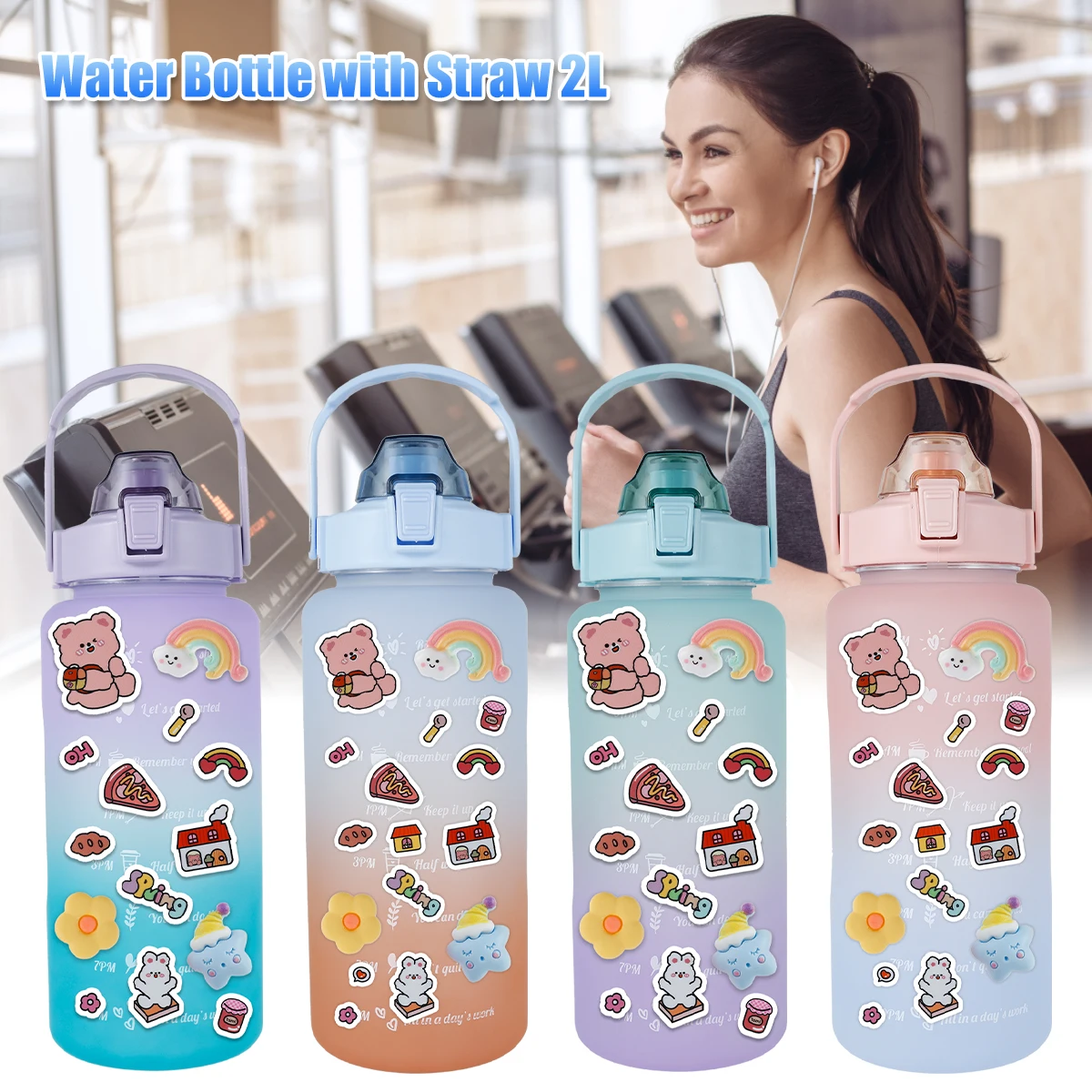 

Бутылка для воды, 2 л, бутылка для воды с метками времени, большая емкость, кувшин для воды, портативная Спортивная бутылка для питья, не содер...