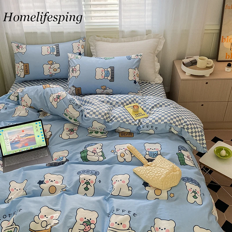 

Home Textile Girl Kids Bedding Set Honey Peach Pink bedding Duvet Cover Sheet Pillowcase Woman Adult Beds Sheet King Queen Full