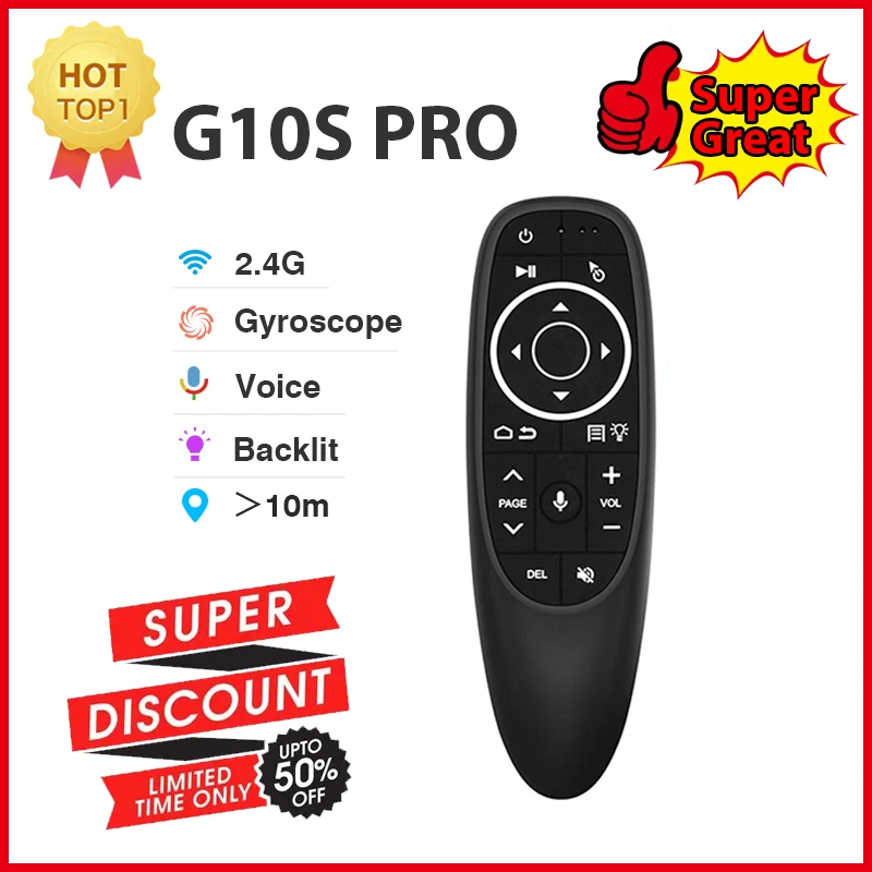 

G10S Pro Air Mouse Voice Remote Control 2.4G Wireless Gyroscope IR Learning for Android TV Box H96 MAX X96 MAX Clearance