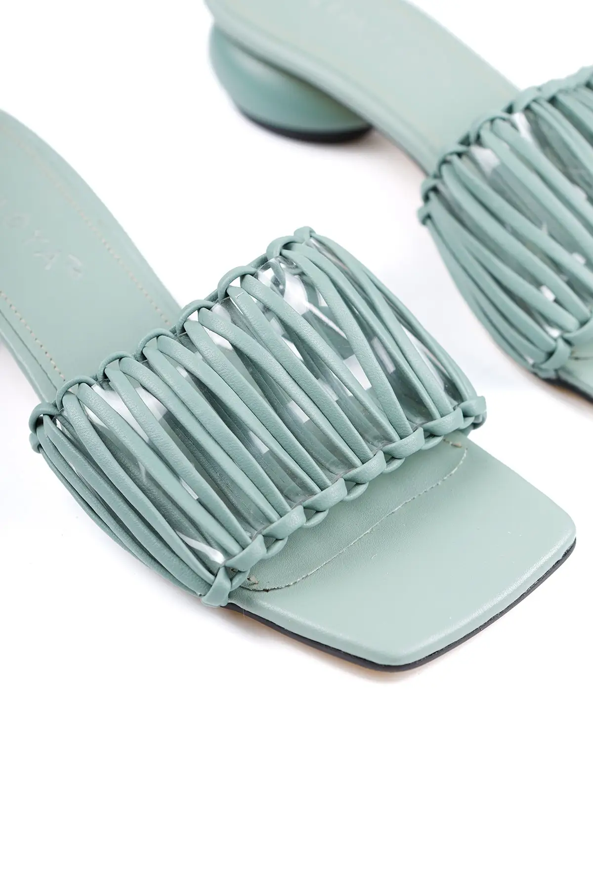 

Deena Green Pleat Detailed Square Toe Egg Heels Slippers