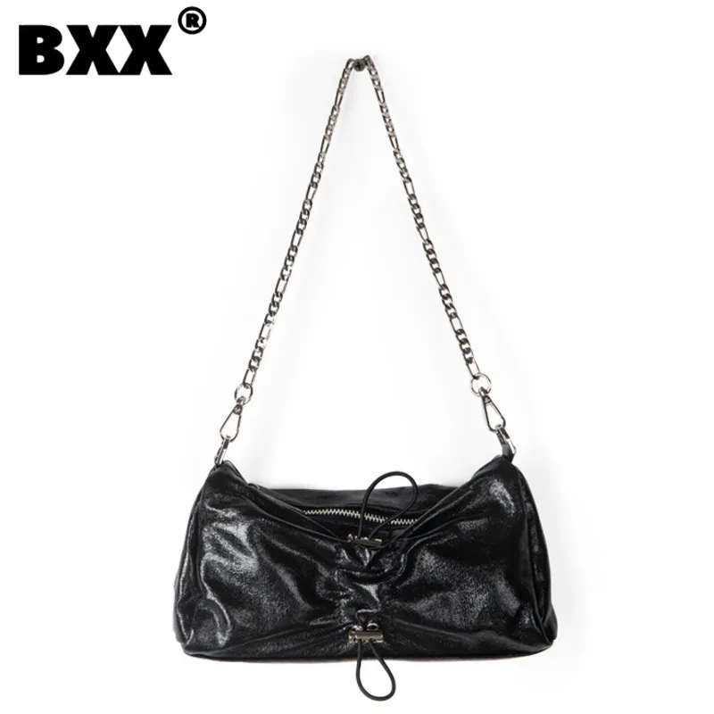 

[BXX] New Popular Trendy Glossy Soft Leather Bag For Women Niche Design Pleated Cloud Bag Fashion Single Shoulder Package 8CY456