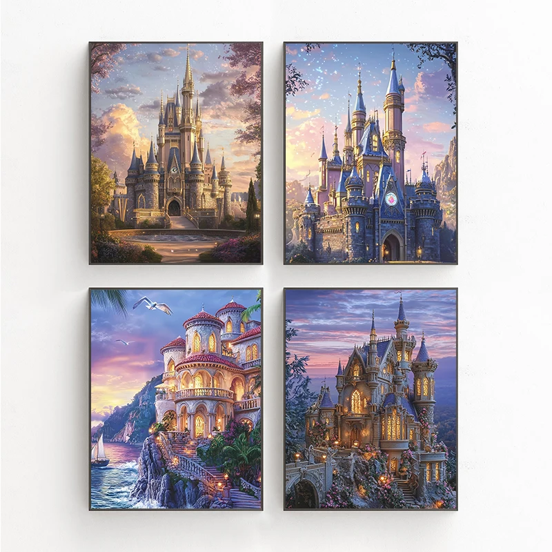 Замок сказочный пейзаж картина маслом постеры и принты печать на холсте