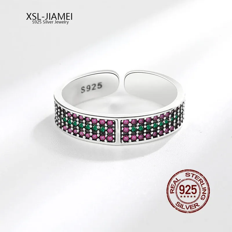 

XSL JIAMEI S925 Sterling Silver Full Diamond Opening Ring Female Micro Lnset Zircon Ring Lover's Boutique Jewelry Gift