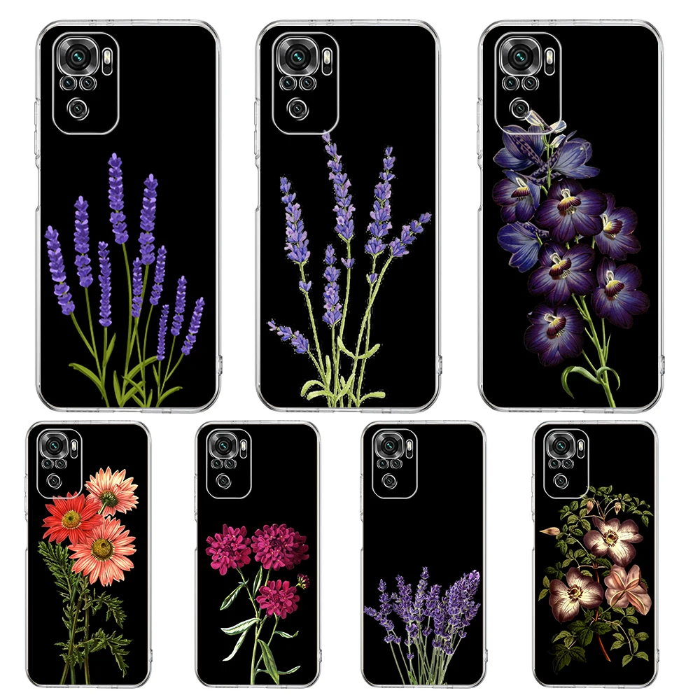 

Flower Phone Case Cover for Redmi Note 10 11 12 7 8 8T 9 K40 Gaming 9A 9C Pro Plus Transparent Silicone Shell Coque Capas Bags