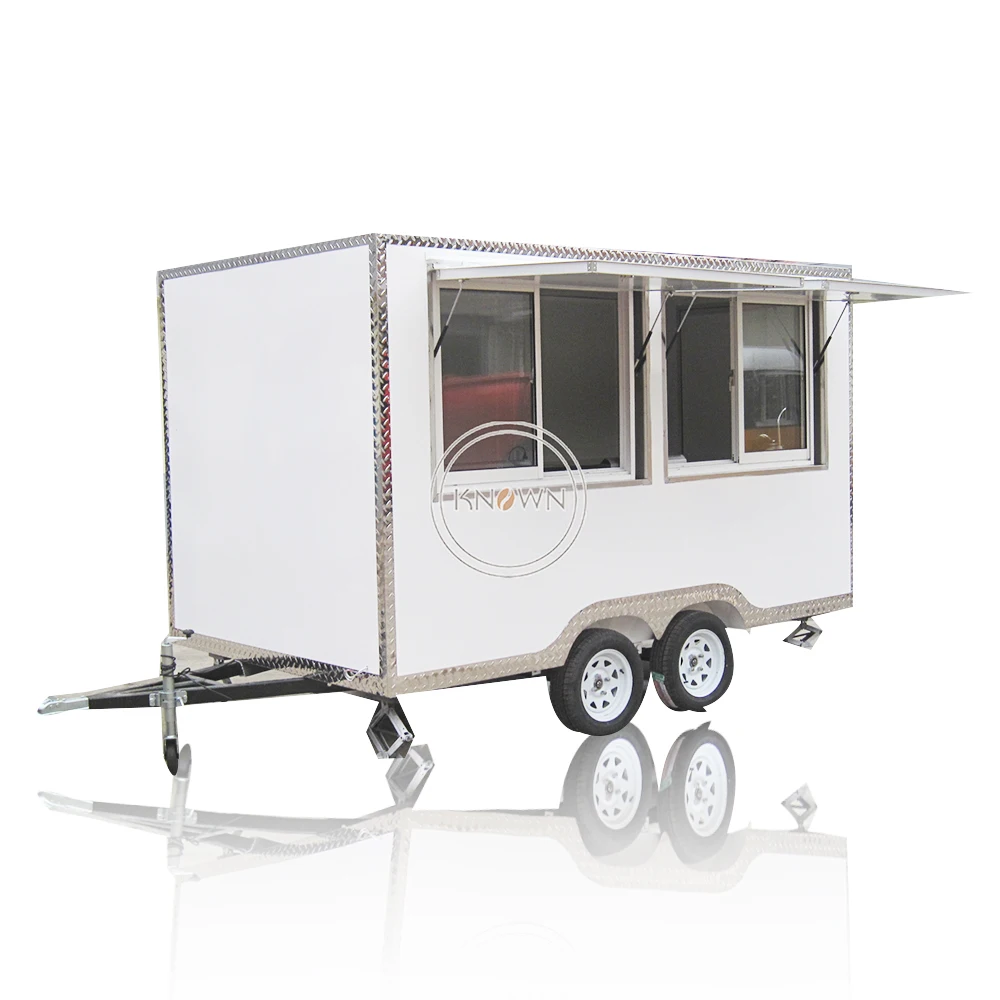 

OEM Hot Sale Mobile Food Trailer Cart Fast Snack Trucks 13ft Length Square Ice Cream Van Kiosks with Sliding Window and Awning