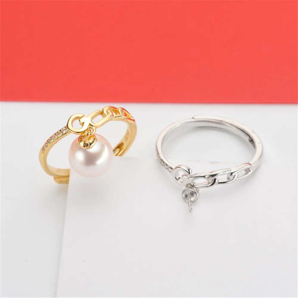 

DIY pearl accessories S925 silver adjustable exquisite pearl ring empty holder suitable for 8-10mm beads