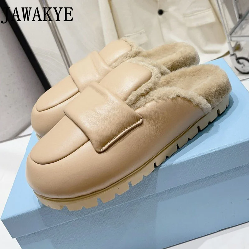 

Зимние меховые тапочки, женская брендовая пышная обувь, Зимняя Теплая обувь, шлепанцы на плоской платформе, женские шерстяные тапочки