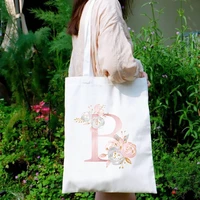 ladies handbags cloth canvas tote bag floral letters pattern shopping travel women reusable mama shopper bags classic