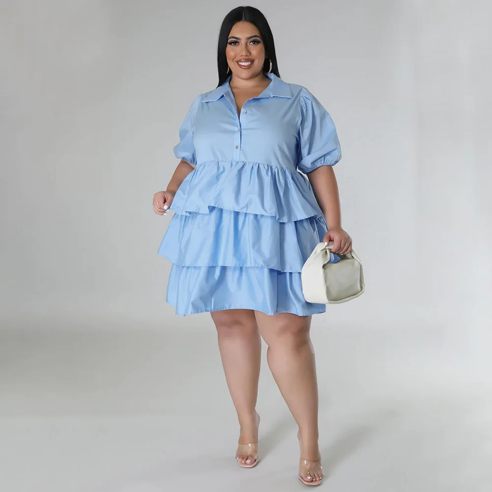 Plus Size Elegant Mini New In Dress Women Ruffle Solid Club Outfit Casual Luxury Gown 2023 Summer Trendy Evening Party Dress