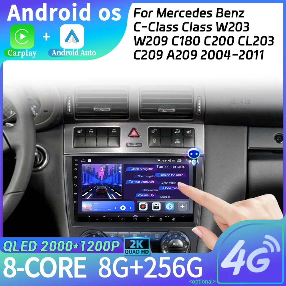 Автомобильная мультимедийная навигация Android 14 для Mercedes Benz C-Class Class W203 W209 C180 C200 CL203
