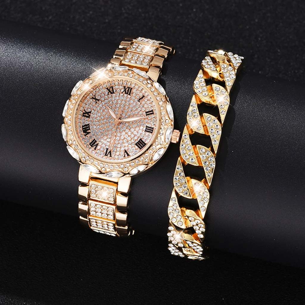 Роскошные женские часы из розового золота, модные женские кварцевые наручные часы с бриллиантами, элегантные женские часы с браслетом, комп...
