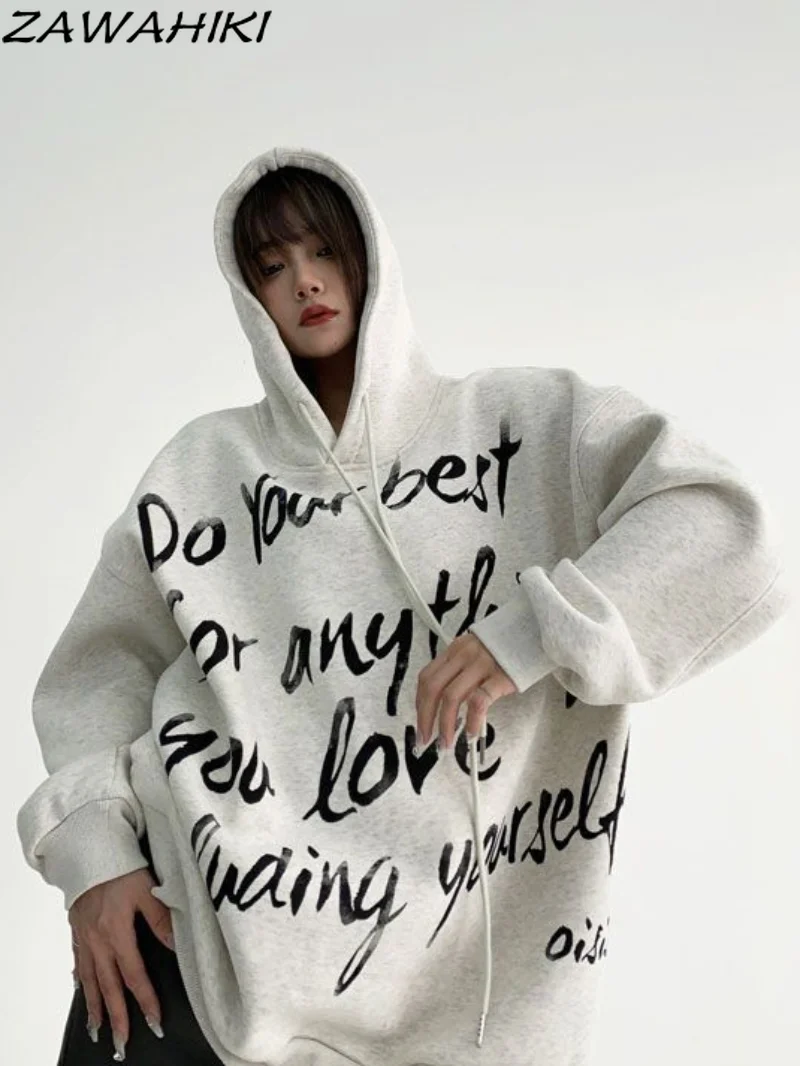 

Hip Hop Sweatshirt Harajuku Winter Clothes Gothic Loose Hoodies Retro Harajuku Pullover Hoodie Casual Loose Streetwear Women Top