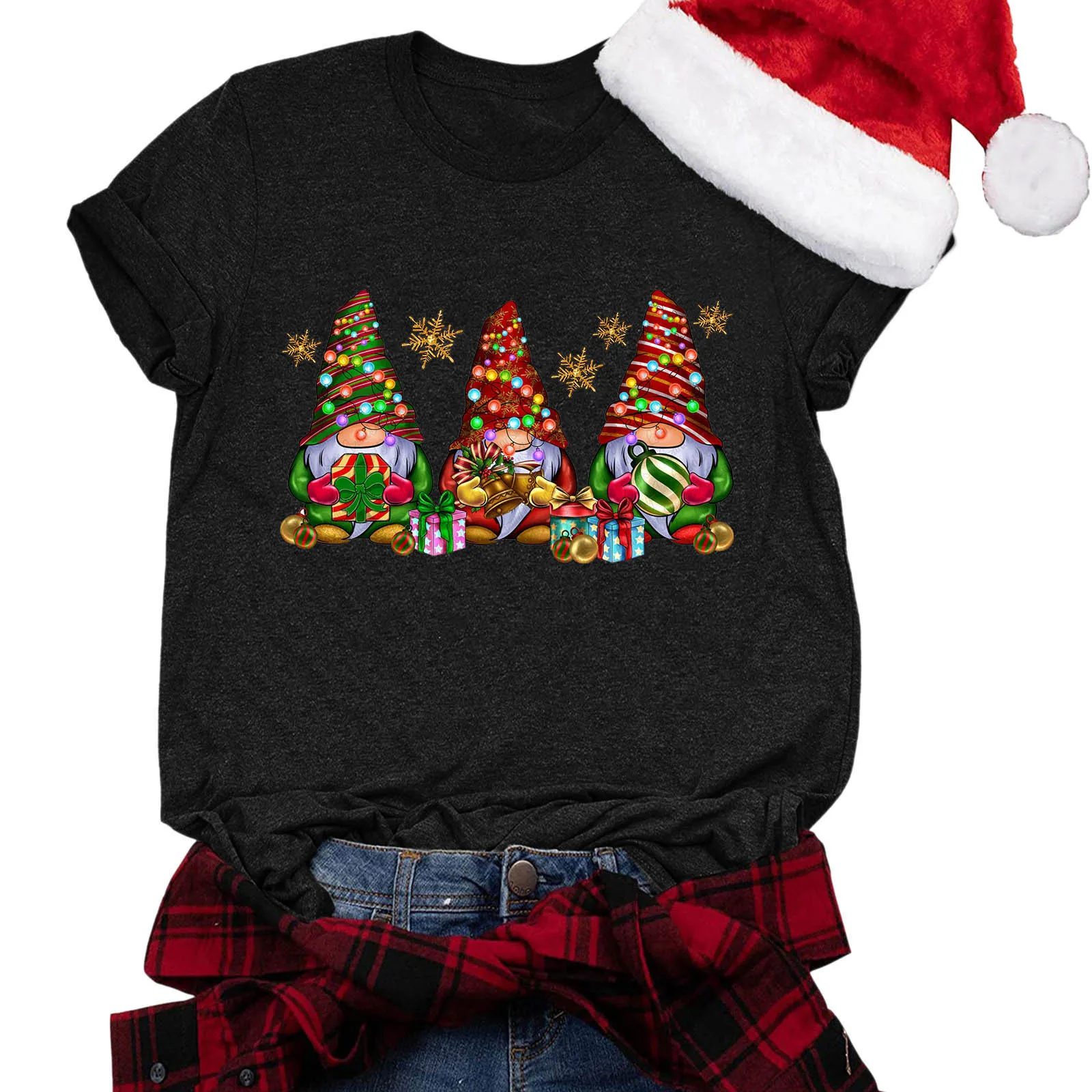 

Модные рубашки для женщин, повседневные рубашки с рождественским принтом, футболки с круглым вырезом и коротким рукавом, топы, туника, блузк...