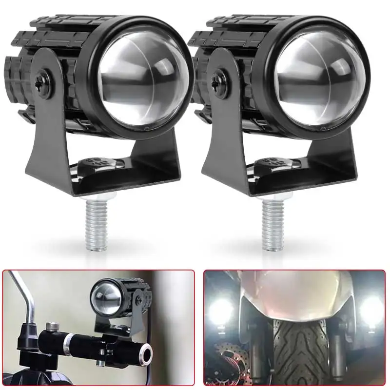 

Motorcycle Mini LED Headlight Spotlights Auxiliary Lightings high low beam white light 12V For Moto Bicycles Motorbike Cars SUV