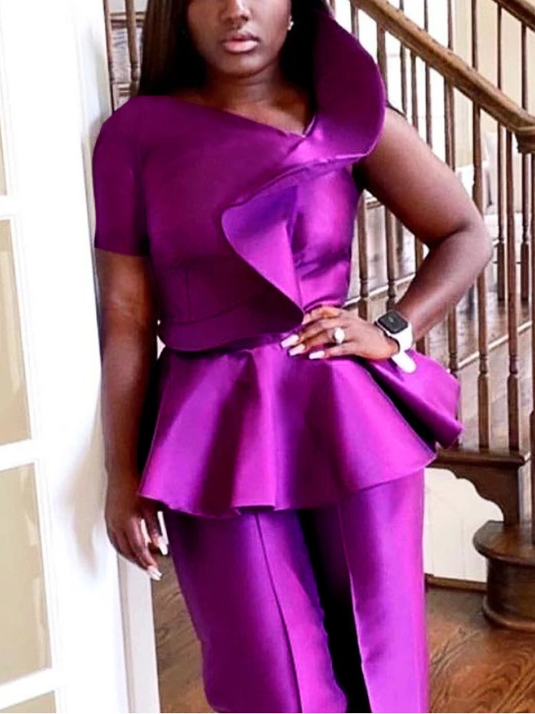 Women Blouses Shiny Peplum Ruffles Irregular Sleeves Party Summer Shirts Tops Classy Elegant Fashion Female African Bluas 2022