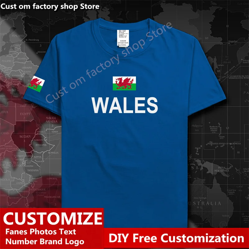 

WALES Country Flag ​T shirt DIY Custom Jersey Fans Name Number Brand LOGO Cotton T-shirts Men Women Loose Casual Sports T-shirt