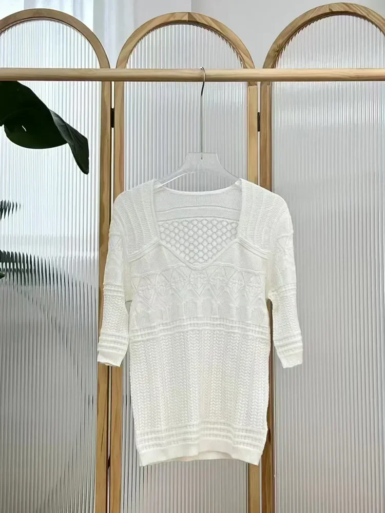 Женский вязаный тонкий свитер футболка с коротким рукавом элегантный женский