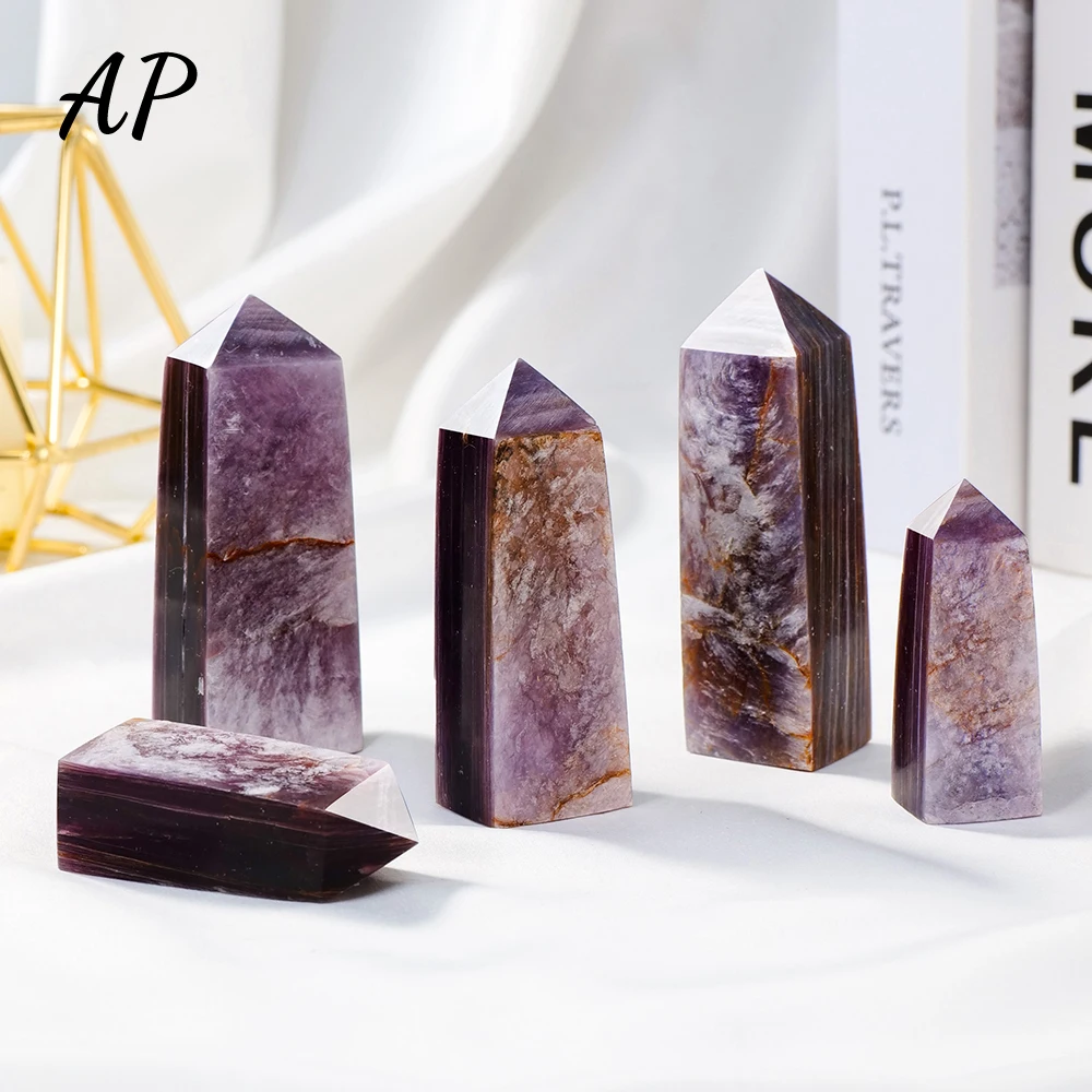 

Натуральный кварцевый лепидолит, кристалл, четыре стороны, лечебный камень, фиолетовая слюда, Хрустальная башня, украшение для дома