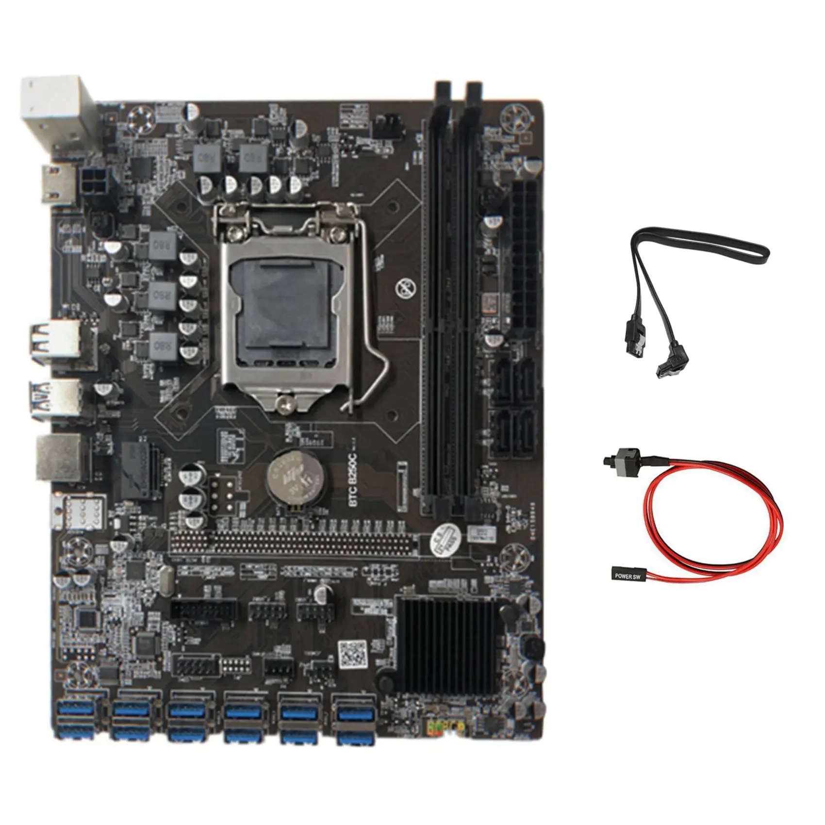 

B250C BTC Miner Motherboard with SATA Cable+Switch Cable 12XPCIE to USB3.0 Card Slot LGA1151 Supports DDR4 DIMM RAM