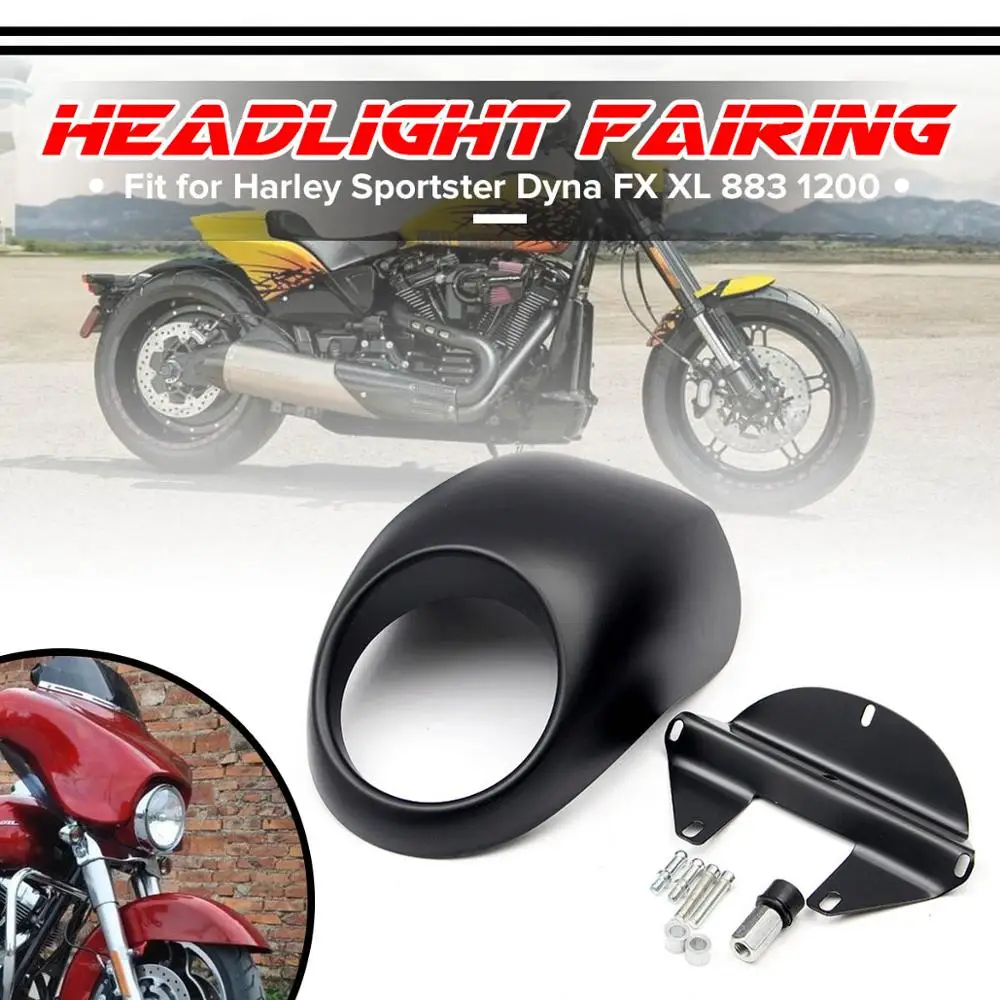 

Motorcycle Front Cowl Dirt Bike Black Headlight Fairing For Harley 883 48 1200 Front Fork Mount Dyna Sportster FX XL