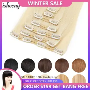 Волосы для наращивания Isheeny, прямые, блонд, 14-24 дюйма, 7 шт.компл.