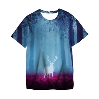 2022 new deer head print mens t shirt funny 3d o neck short sleeve harajuku pattern creative casual fashion