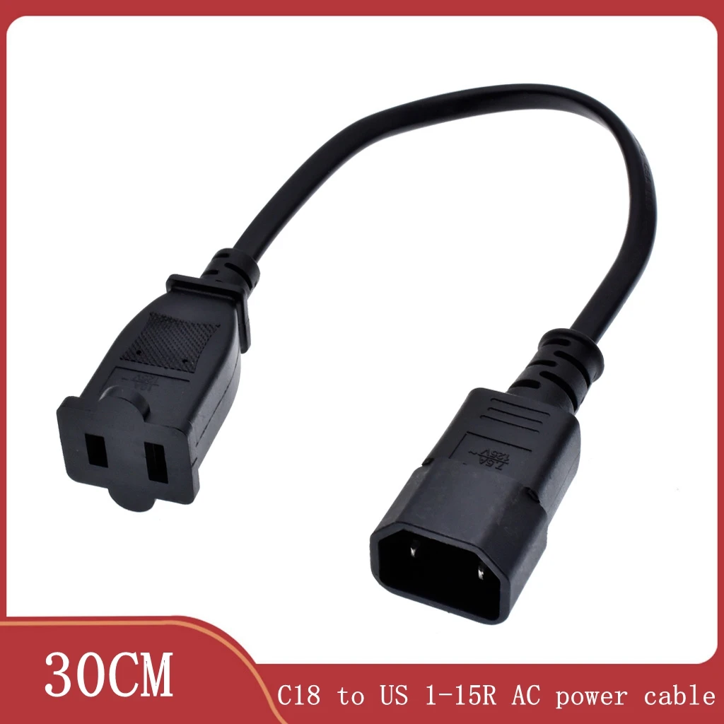 IEC 320 C18 Male Plug to USA 2Pin Female Socket Power Adapter Cable C14 2PIN Nema 1-15R 2P Adaptor Cord - Цена: 318