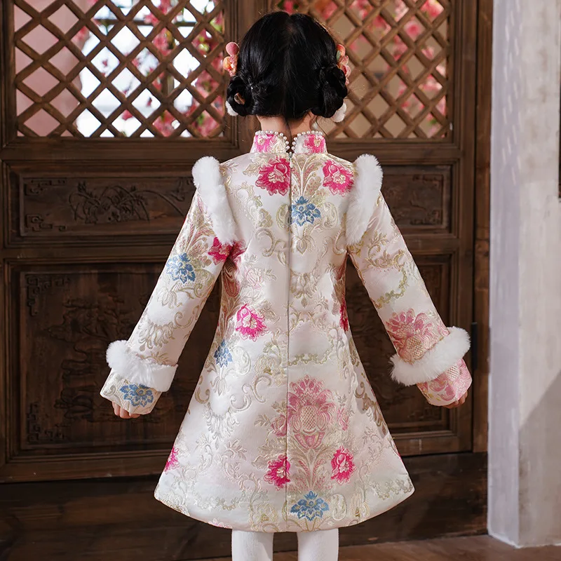 Новое зимнее плотное платье Ципао Ханфу для девочек детское Cheongsam с вышивкой