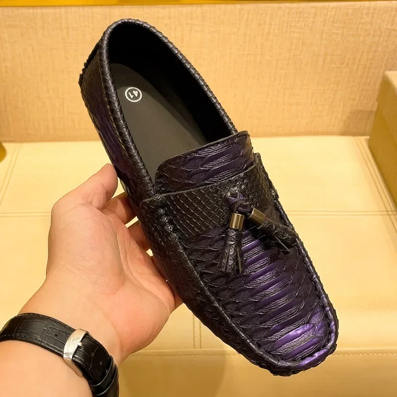 Модные мужские повседневные мокасины с кисточками фиолетовые роскошные