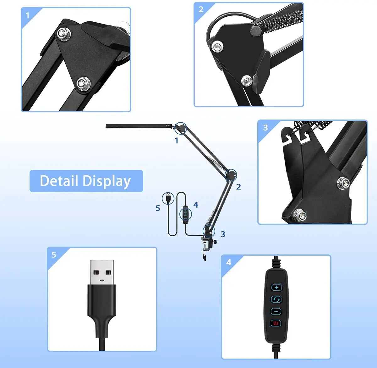 LED Desk Lamp with Clamp Adjustable Eye Caring Table Swing Arm 3 Color Modes 10 Brightness Levels Memory Function | Освещение